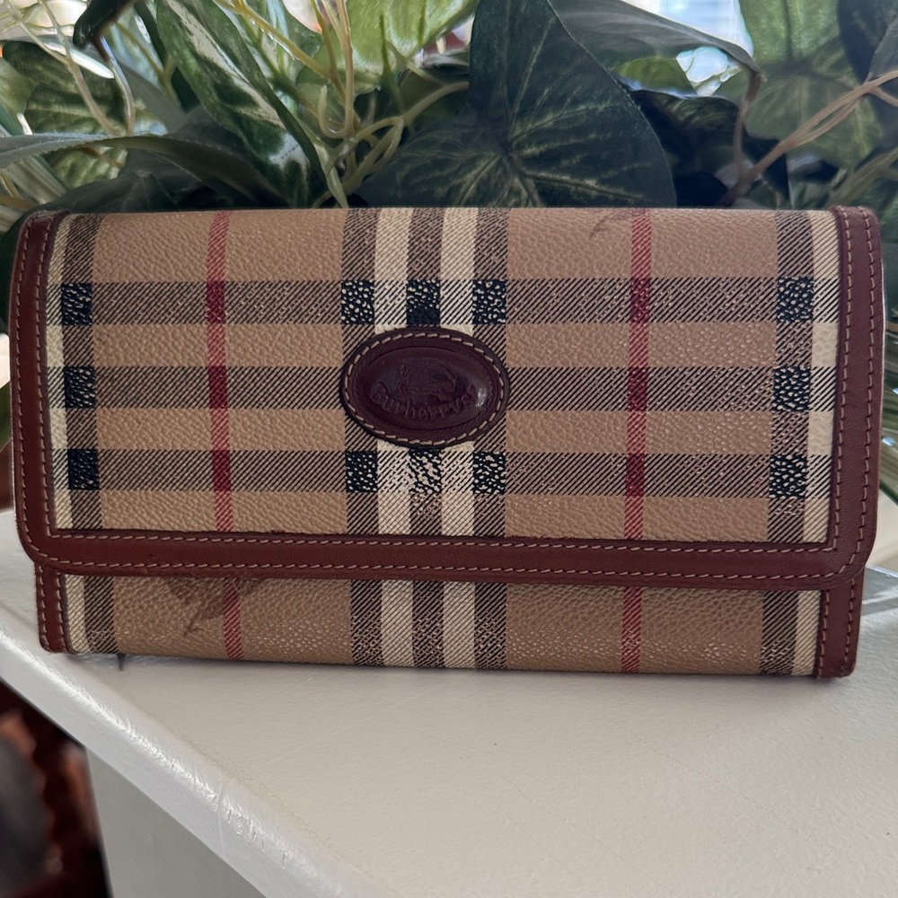 Burberry Beige and Brown Checkered Wallet